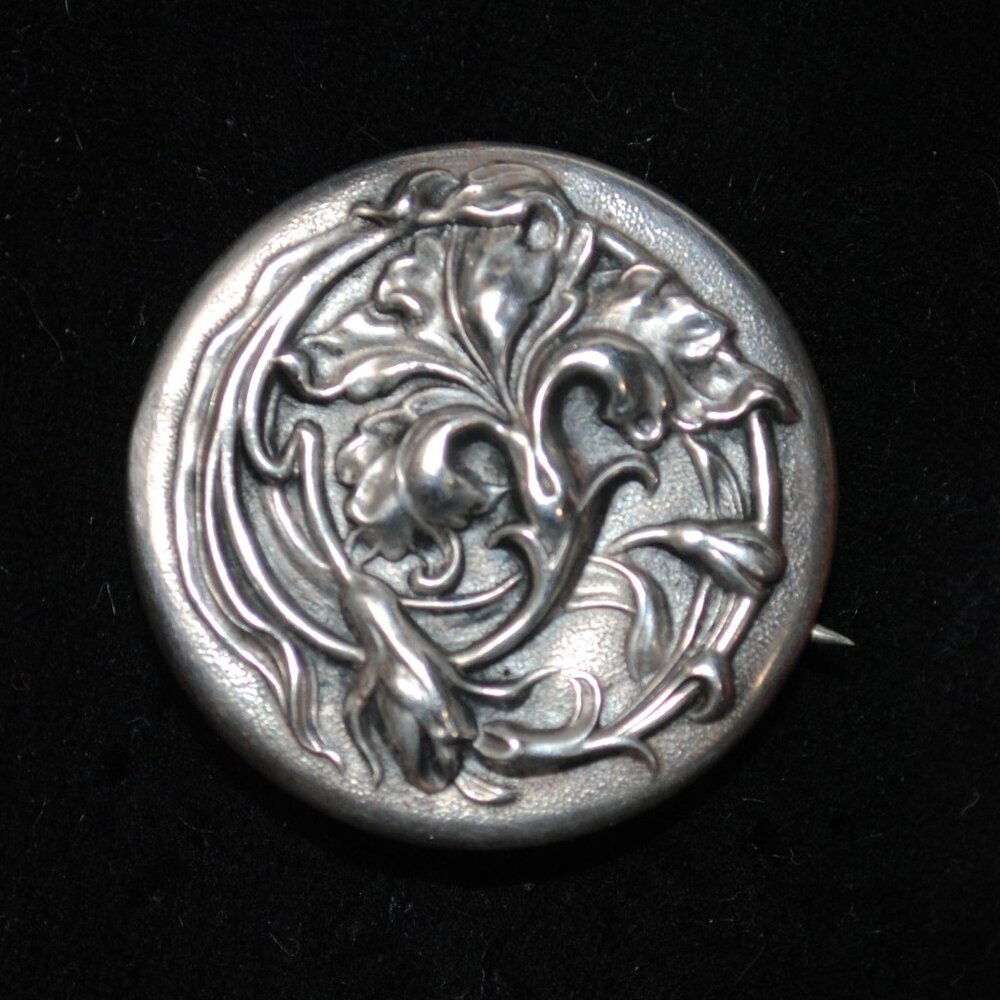 Antique Art Nouveau Iris Flower Link & Angell Sterling Brooch